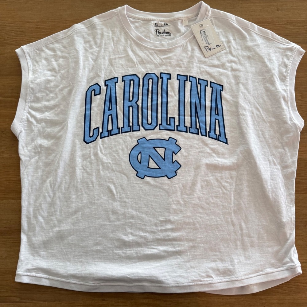 UNC North‎ Carolina Tar Heels White Sunchaser Muscle Tee Shirt Women XL Pressbox